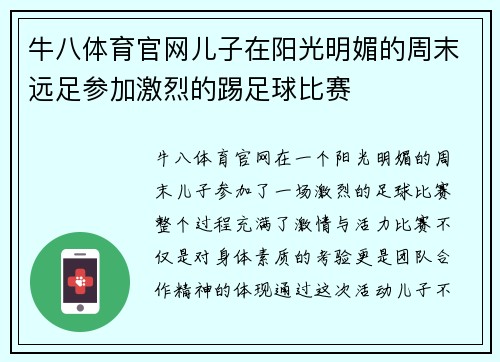 牛八体育官网儿子在阳光明媚的周末远足参加激烈的踢足球比赛