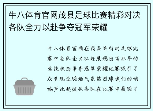 牛八体育官网茂县足球比赛精彩对决各队全力以赴争夺冠军荣耀