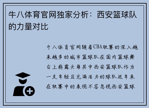 牛八体育官网独家分析：西安篮球队的力量对比