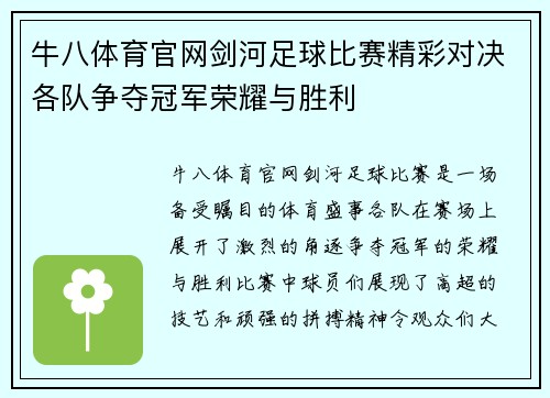 牛八体育官网剑河足球比赛精彩对决各队争夺冠军荣耀与胜利